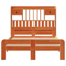 vidaXL barna tömör fenyőfa könyvespolcos ágy matrac nélkül 135 x 190cm