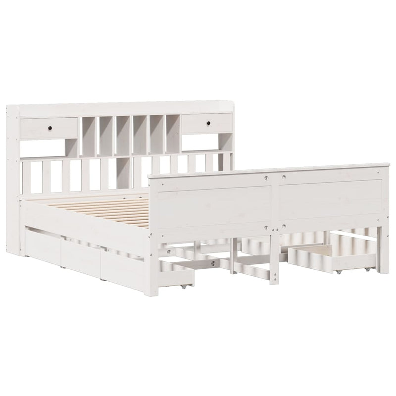 vidaXL fehér tömör fenyőfa könyvespolcos ágy matrac nélkül 180x200 cm