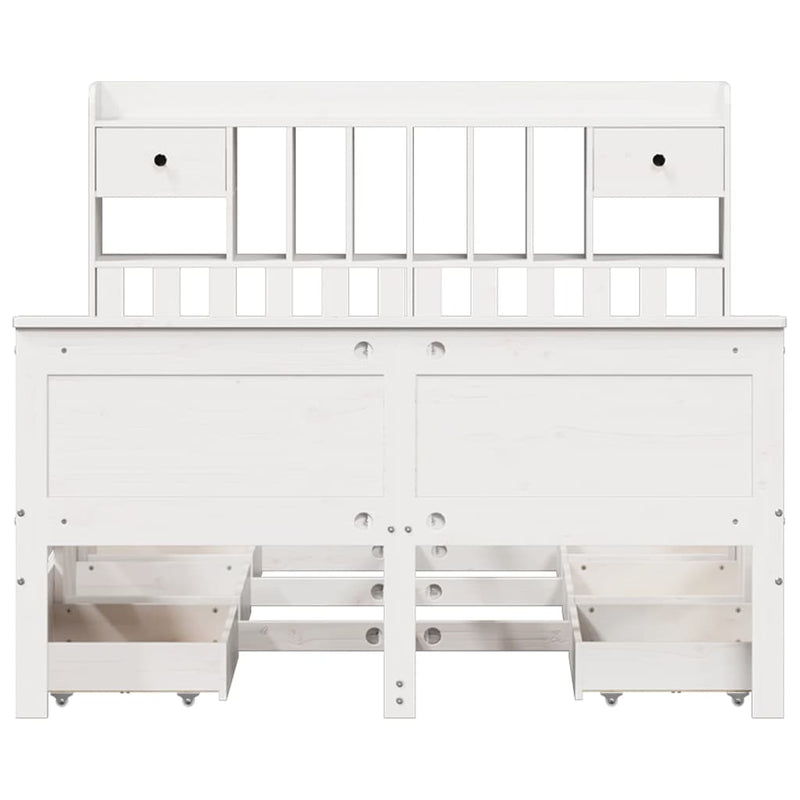 vidaXL fehér tömör fenyőfa könyvespolcos ágy matrac nélkül 150x200 cm