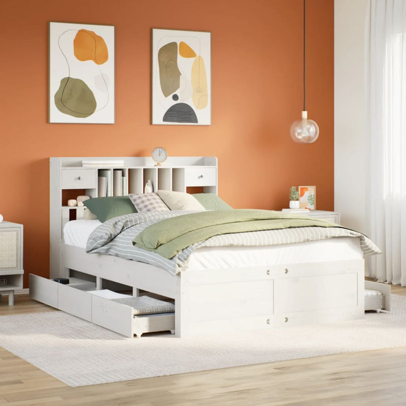 vidaXL fehér tömör fenyőfa könyvespolcos ágy matrac nélkül 160x200 cm