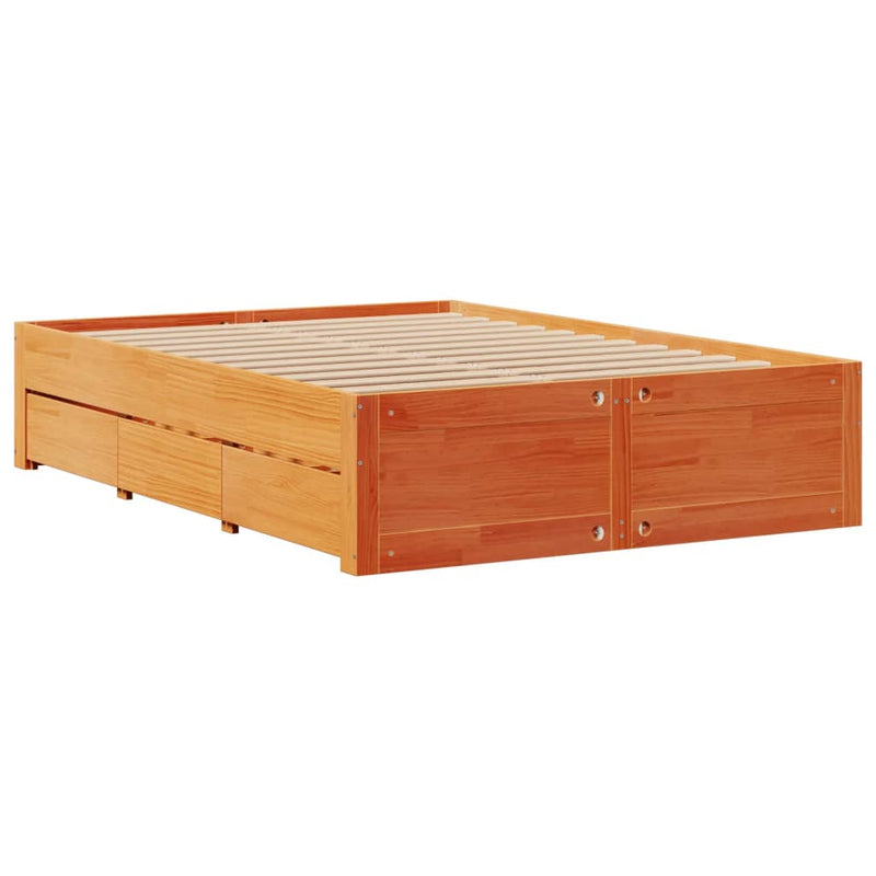 vidaXL barna tömör fenyőfa könyvespolcos ágy matrac nélkül 160 x 200cm