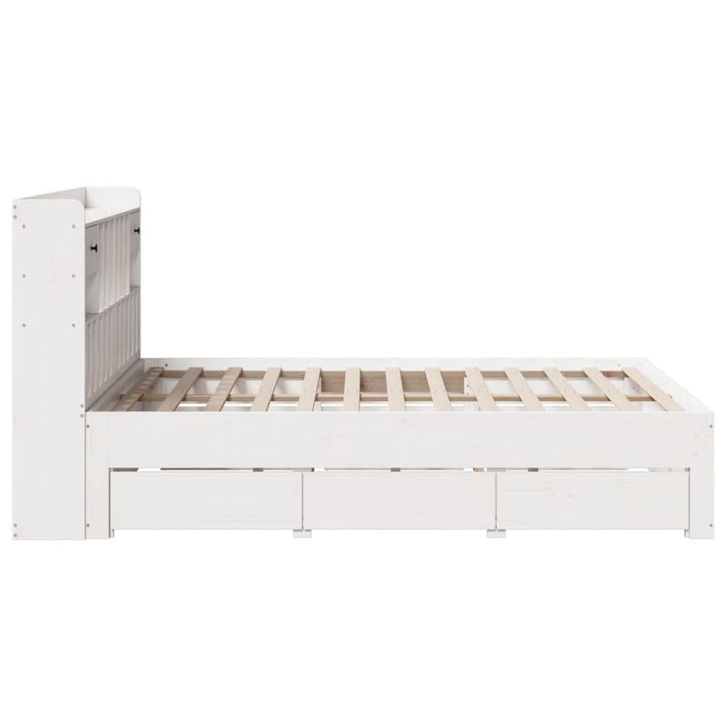 vidaXL fehér tömör fenyőfa könyvespolcos ágy matrac nélkül 140x190 cm