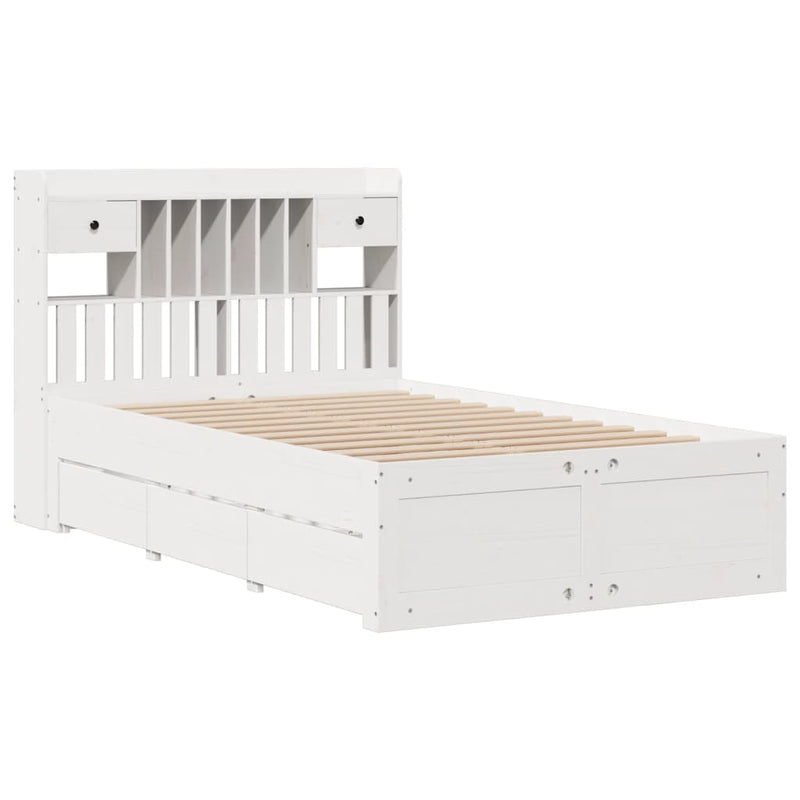 vidaXL fehér tömör fenyőfa könyvespolcos ágy matrac nélkül 135x190 cm