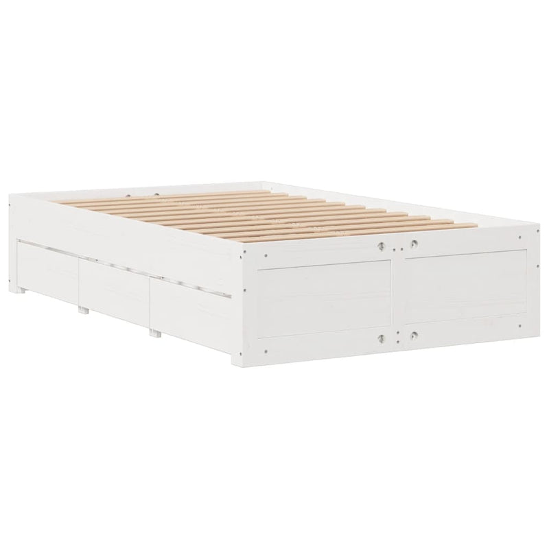 vidaXL fehér tömör fenyőfa könyvespolcos ágy matrac nélkül 135x190 cm