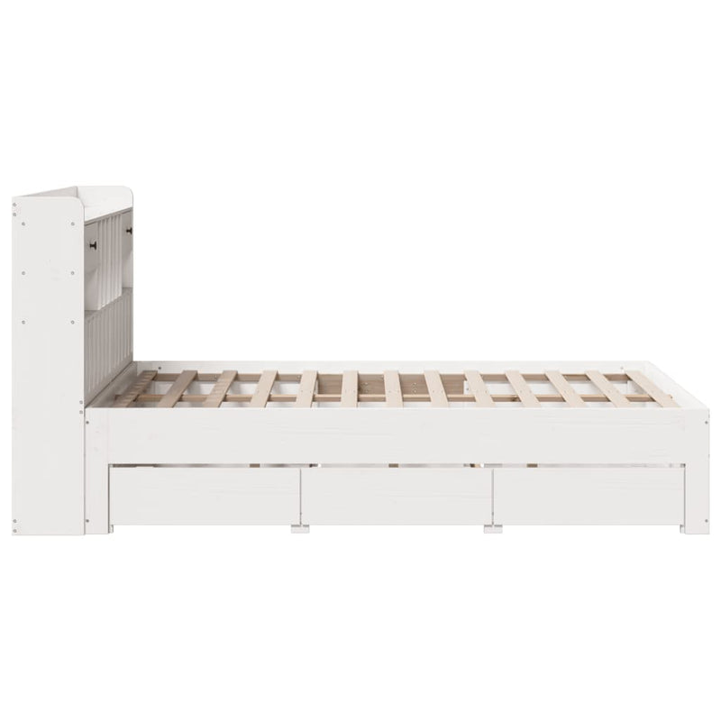 vidaXL fehér tömör fenyőfa könyvespolcos ágy matrac nélkül 135x190 cm