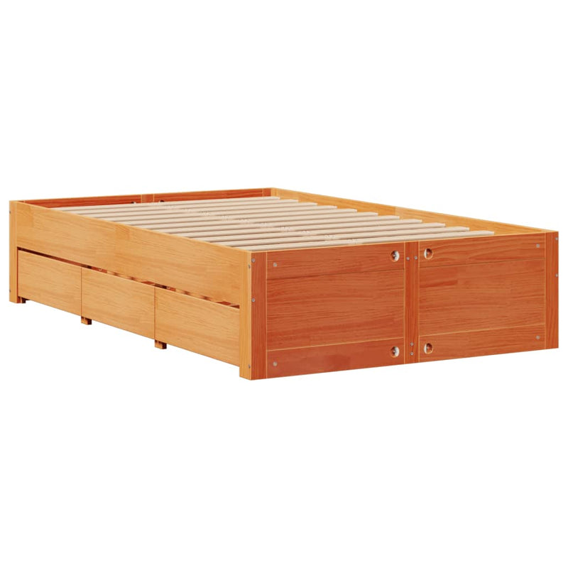 vidaXL barna tömör fenyőfa könyvespolcos ágy matrac nélkül 135 x 190cm