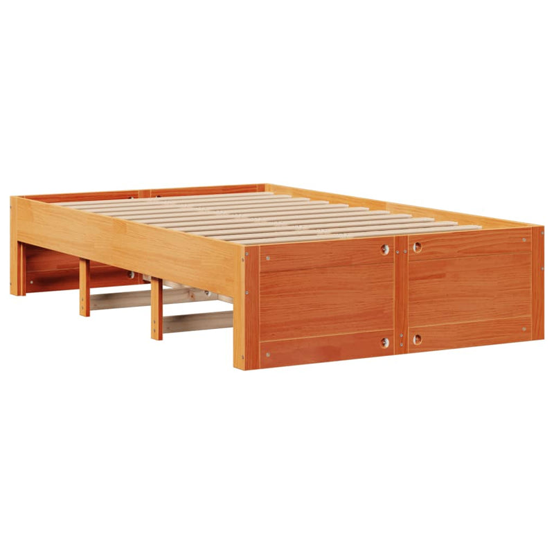 vidaXL barna tömör fenyőfa könyvespolcos ágy matrac nélkül 135 x 190cm