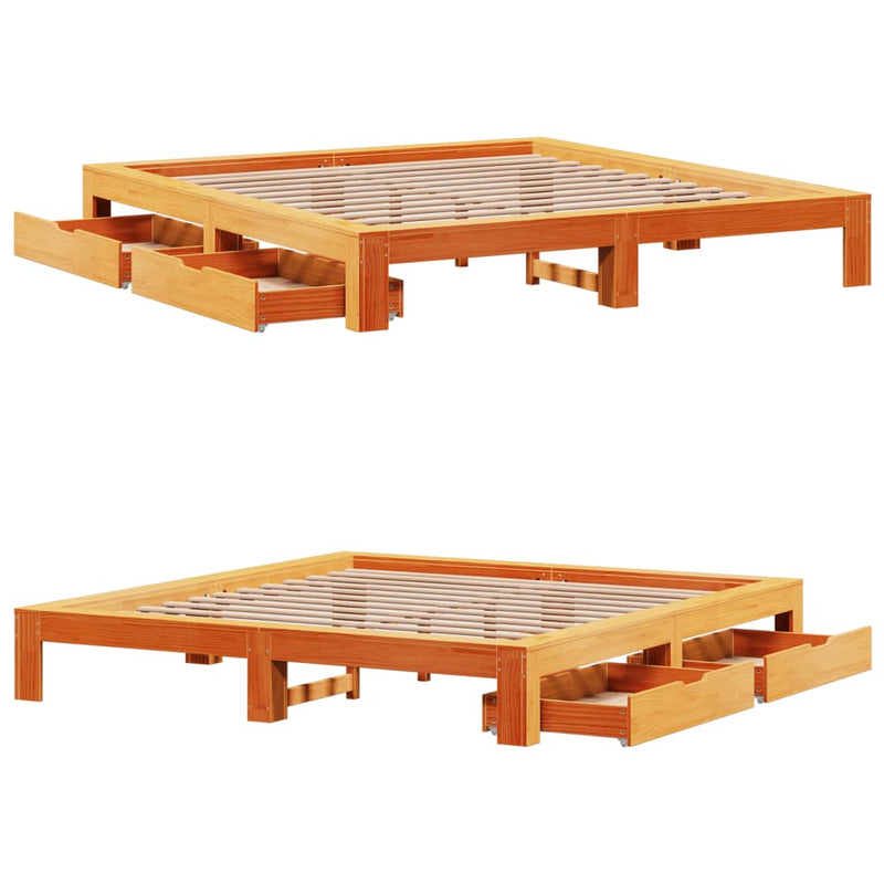 vidaXL viaszbarna tömör fenyőfa ágy matrac nélkül 180 x 200 cm