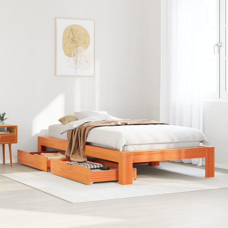 vidaXL viaszbarna tömör fenyőfa ágy matrac nélkül 90 x 200 cm