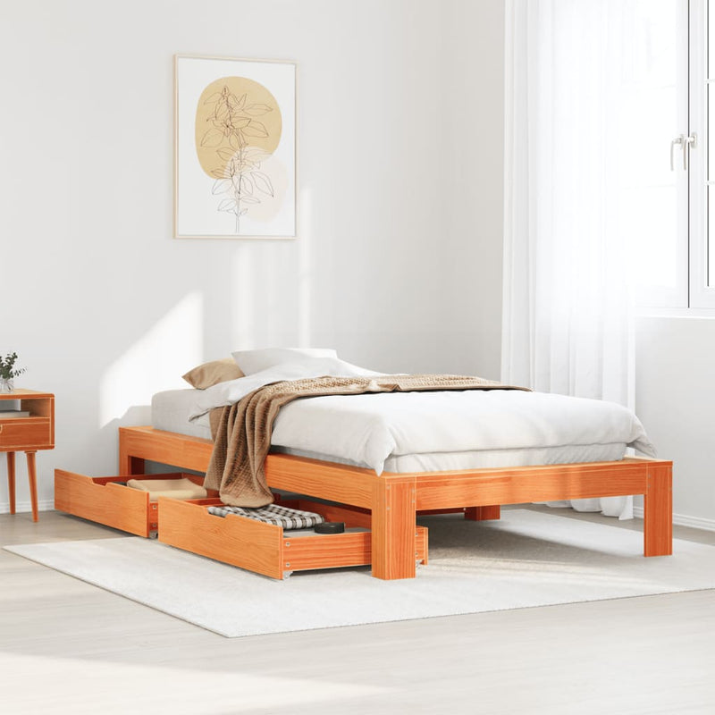 vidaXL viaszbarna tömör fenyőfa ágy matrac nélkül 90 x 190 cm