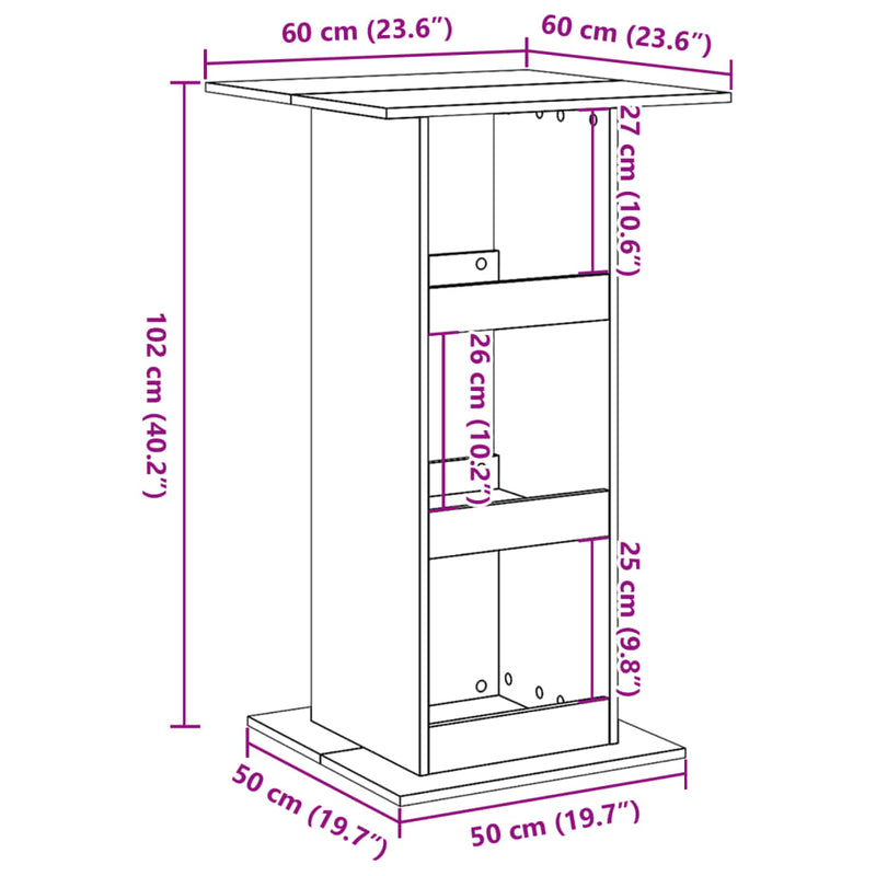 vidaXL fekete szerelt fa bárasztal tárolóval 60 x 60 x 102 cm