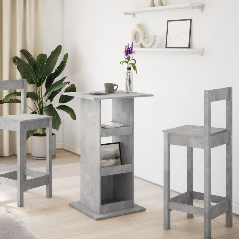 vidaXL betonszürke szerelt fa bárasztal tárolóval 60 x 60 x 102 cm