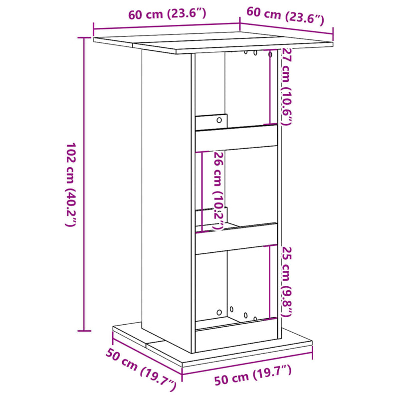 vidaXL antik fa színű szerelt fa bárasztal tárolóval 60 x 60 x 102 cm
