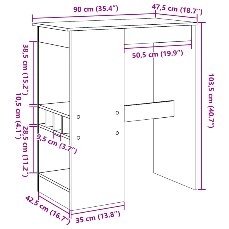 vidaXL füstös tölgy szerelt fa bárasztal tárolókkal 90x47,5x103,5 cm