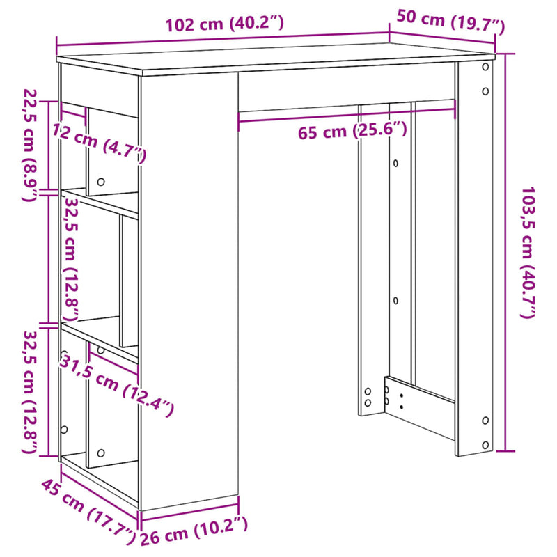 vidaXL betonszürke szerelt fa tárolórekeszes bárasztal 102x50x103,5 cm