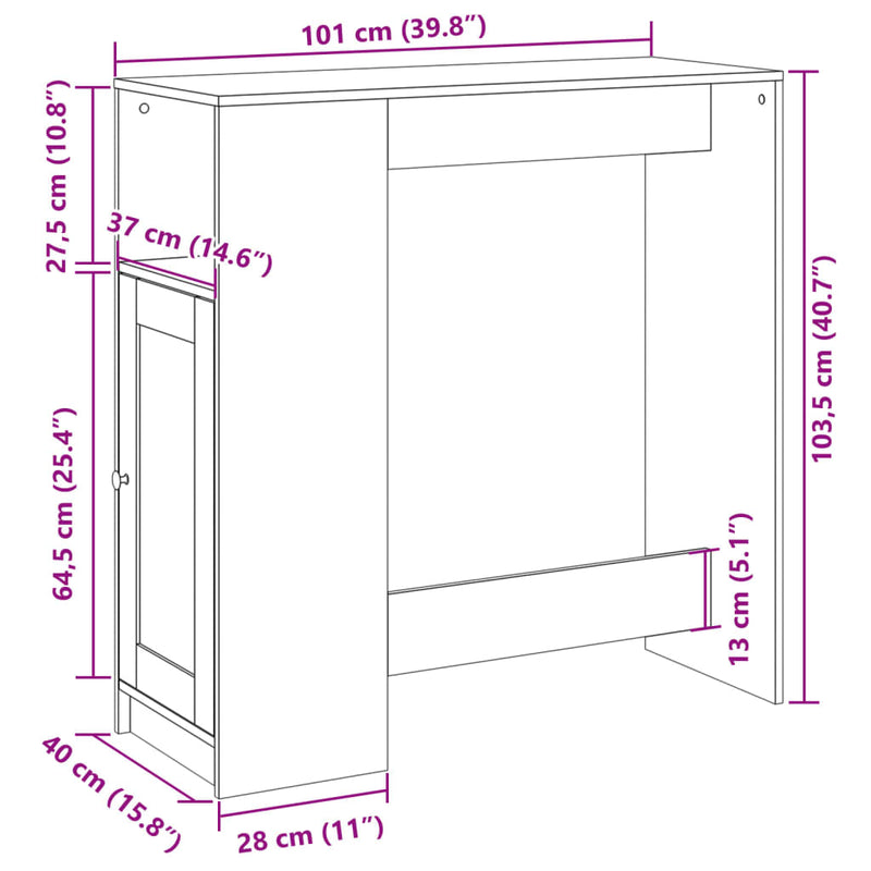 vidaXL fehér szerelt fa tárolórekeszes bárasztal 101 x 40 x 103,5 cm