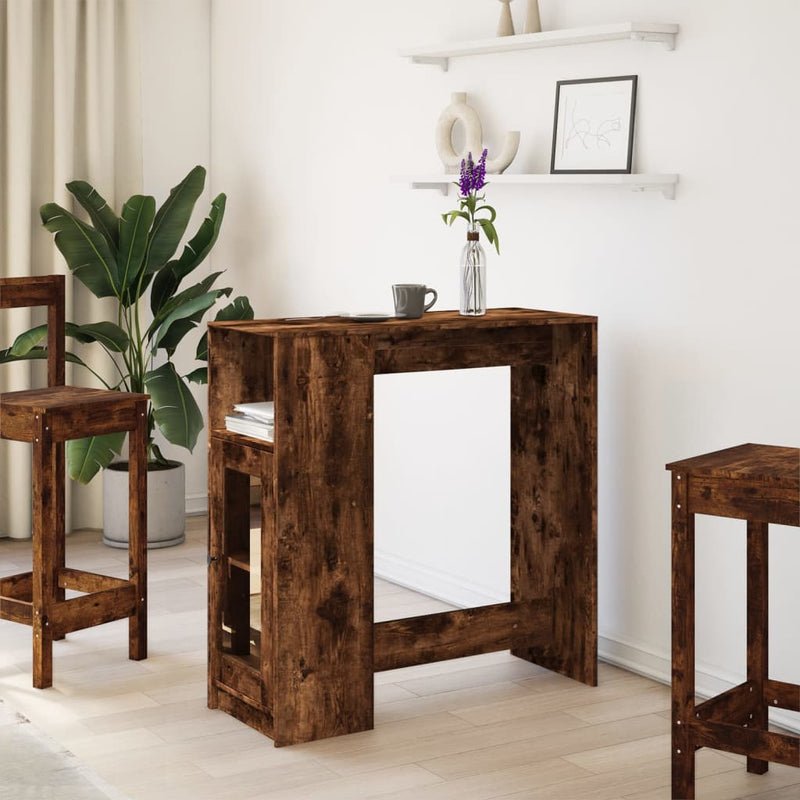 vidaXL füstös tölgy szerelt fa bárasztal tárolókkal 101x40x103,5 cm