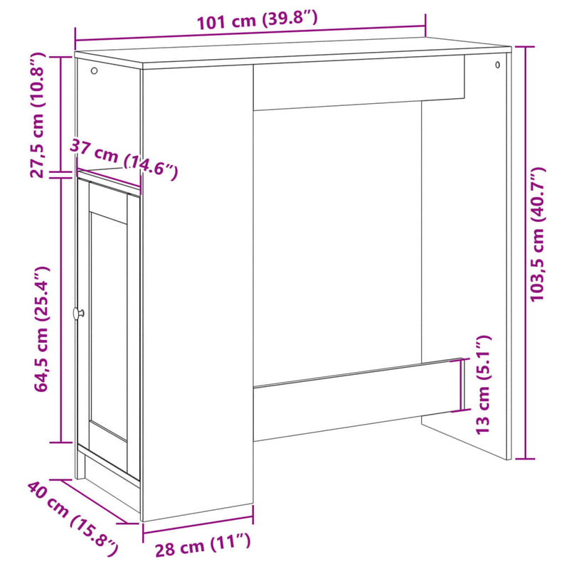 vidaXL füstös tölgy szerelt fa bárasztal tárolókkal 101x40x103,5 cm