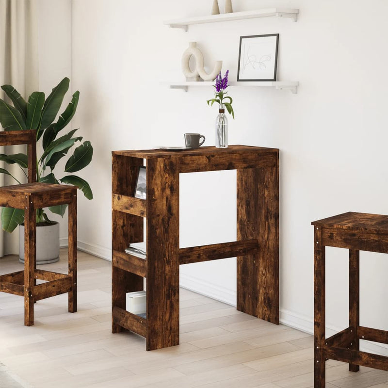 vidaXL füstös tölgy szerelt fa bárasztal tárolókkal 90 x 40 x 103,5 cm