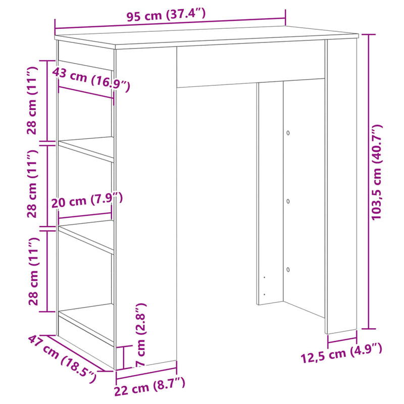 vidaXL szürke sonoma szerelt fa bárasztal tárolókkal 95x47x103,5 cm