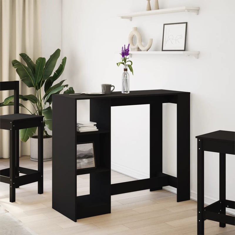 vidaXL fekete szerelt fa bárasztal polccal 124 x 46 x 103,5 cm