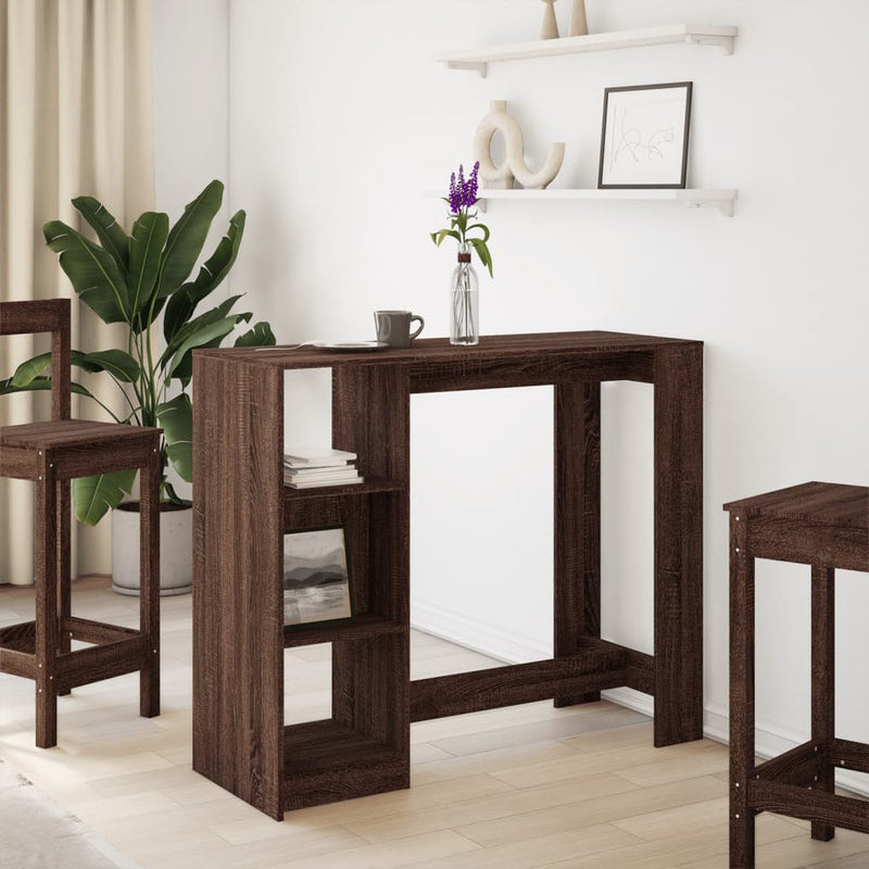 vidaXL barna tölgy színű szerelt fa bárasztal polccal 124x46x103,5 cm