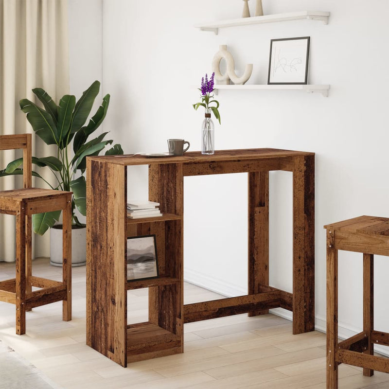 vidaXL antik fa színű szerelt fa bárasztal polccal 124 x 46 x 103,5 cm