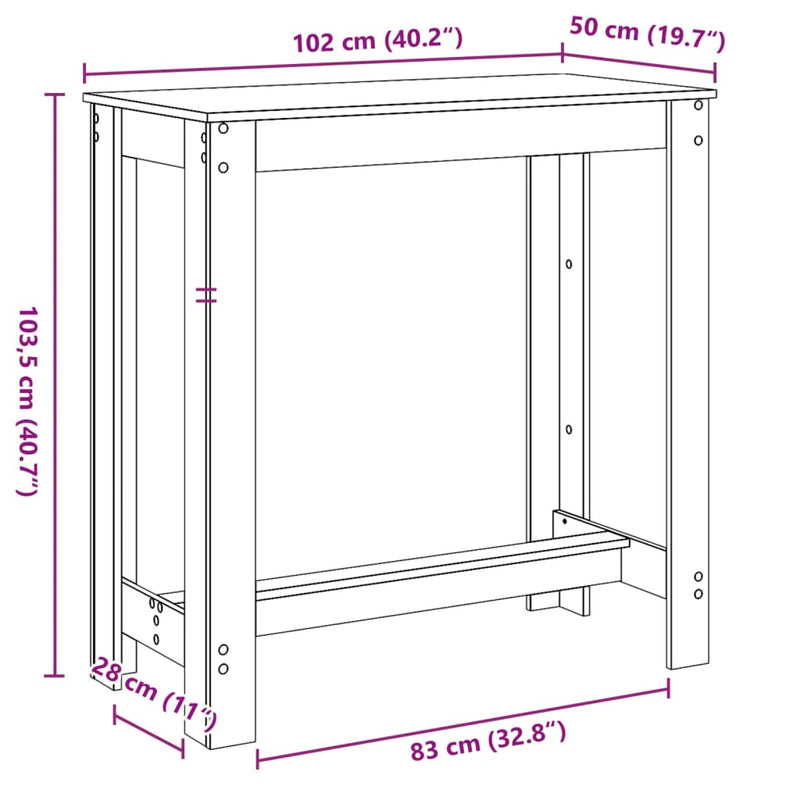vidaXL fehér szerelt fa bárasztal 102 x 50 x 103,5 cm