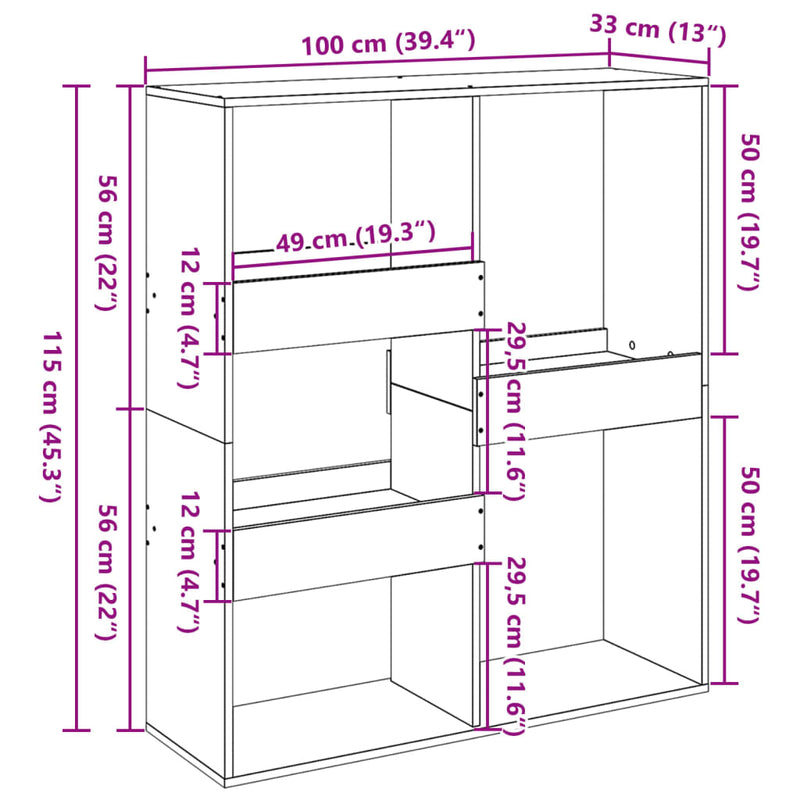 vidaXL fekete térelválasztó könyvszekrény 100 x 33 x 115 cm