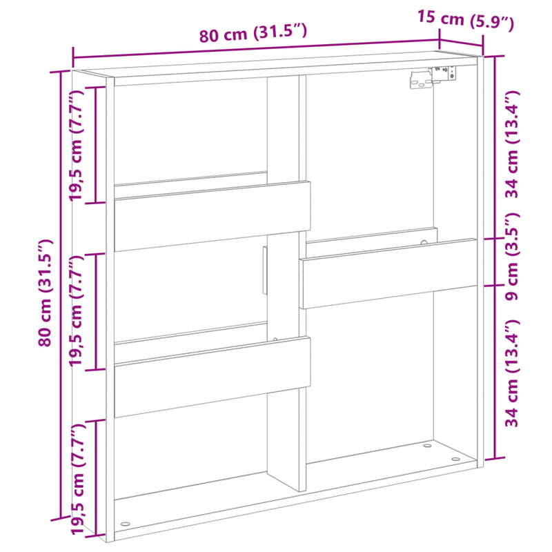 vidaXL betonszürke szerelt fa faliszekrény 80 x 15 x 80 cm