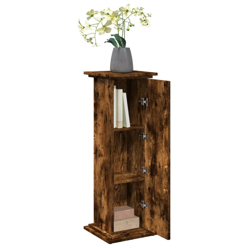 vidaXL füstös tölgy szerelt fa bemutatóállvány tárolóval 31x30x90 cm
