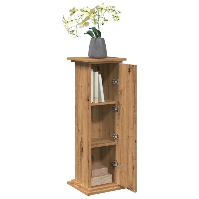 vidaXL kézműves tölgy szerelt fa bemutatóállvány tárolóval 31x30x90 cm