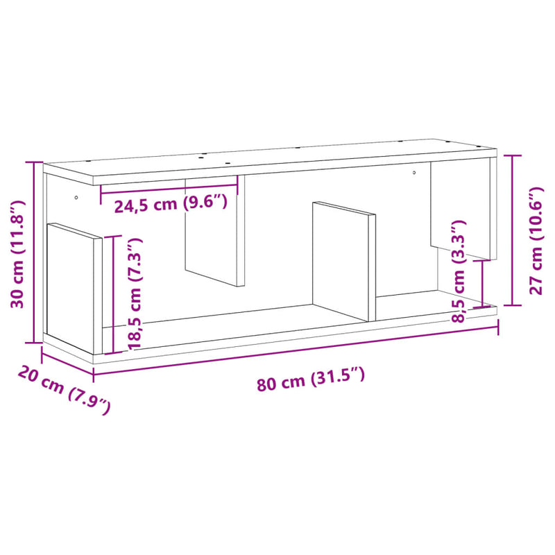 vidaXL antik fa színű szerelt fa faliszekrény 80 x 20 x 30 cm