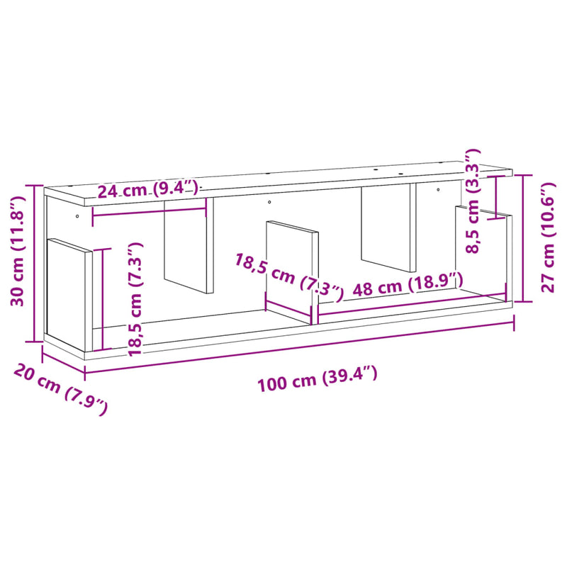 vidaXL betonszürke szerelt fa faliszekrény 100 x 20 x 30 cm