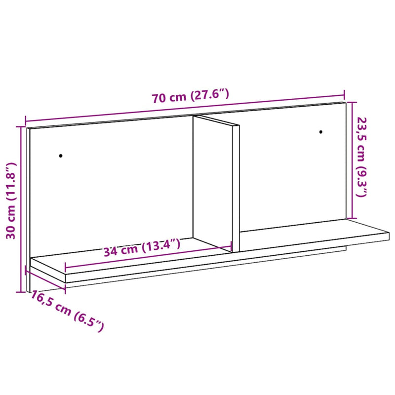 vidaXL betonszürke szerelt fa faliszekrény 70 x 16,5 x 30 cm