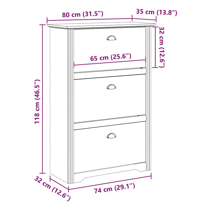 vidaXL cipőállvány "BODO" Fehér 80x35x118 cm