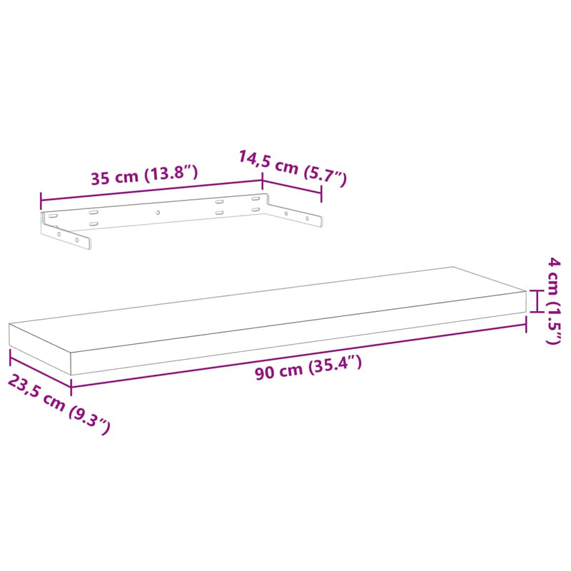 vidaXL 2 db szerelt fa függőpolc 90 x 23,5 x 4 cm
