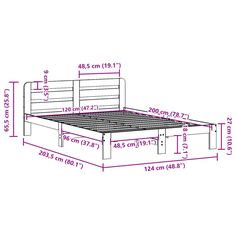 vidaXL fehér tömör fenyőfa ágy matrac nélkül 120 x 200 cm