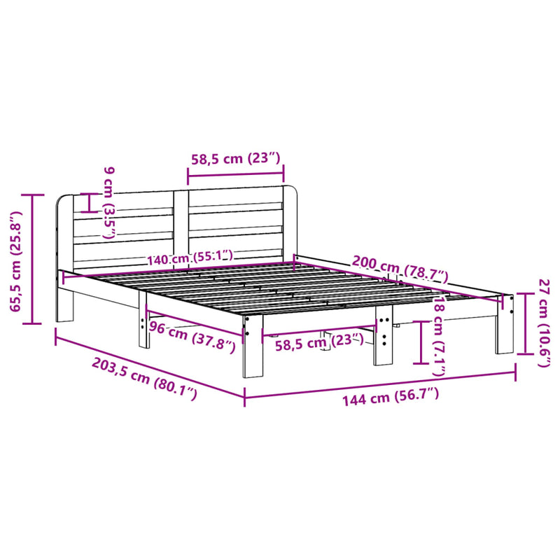 vidaXL fehér tömör fenyőfa ágy matrac nélkül 140 x 200 cm