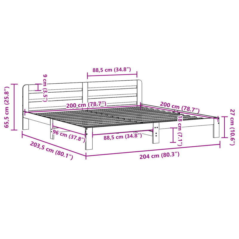 vidaXL fehér tömör fenyőfa ágy matrac nélkül 200 x 200 cm