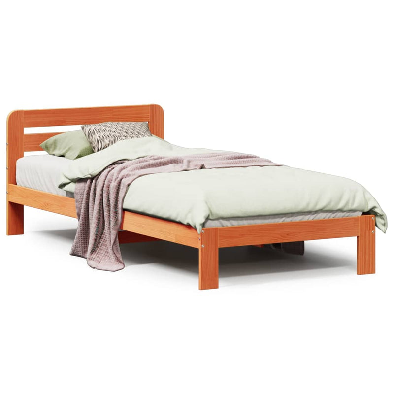 vidaXL viaszbarna tömör fenyőfa ágy matrac nélkül 90 x 190 cm