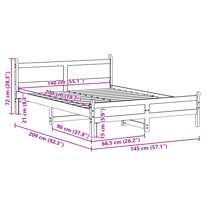 vidaXL fehér tömör fenyőfa ágy matrac nélkül 140 x 200 cm