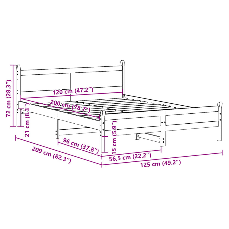 vidaXL fehér tömör fenyőfa ágy matrac nélkül 120 x 200 cm