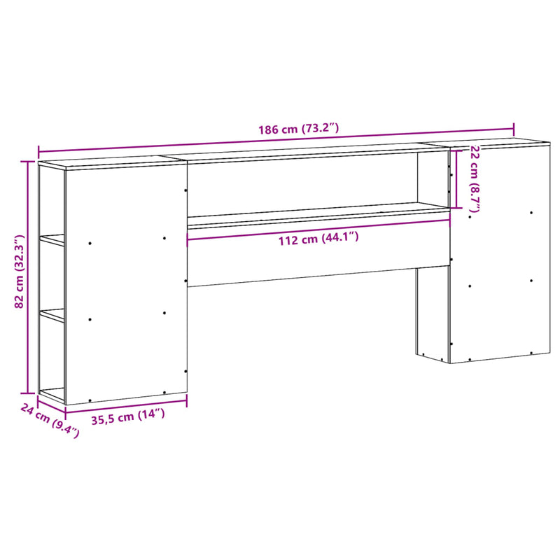 vidaXL viaszbarna tömör fenyőfa fejtámla tárolóval 180 cm