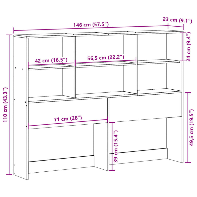vidaXL tömör fenyőfa fejtámla tárolóval 140 cm