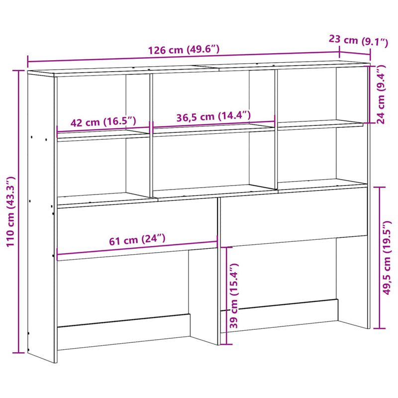 vidaXL tömör fenyőfa fejtámla tárolóval 120 cm
