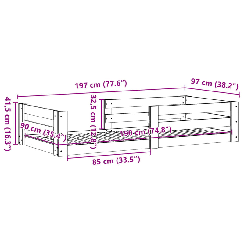 vidaXL fehér tömör fenyőfa ágykeret matrac nélkül 90 x 190 cm