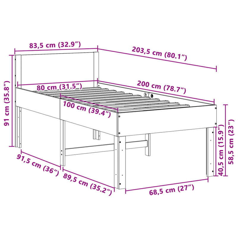 vidaXL viaszbarna tömör fenyő ágykeret matrac nélkül 80x200 cm