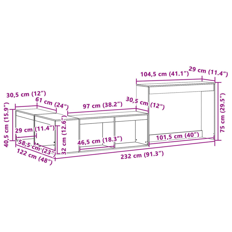 vidaXL tömör fenyőfa éjjeliszekrény íróasztallal 232 x 122 x 75 cm