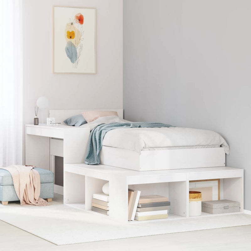 vidaXL fehér tömör fenyőfa éjjeliszekrény íróasztallal 232x112x75 cm